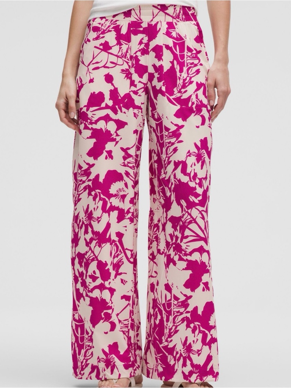 lululemon athletica Cream and Bright Pink Floral Wide-Leg Pants